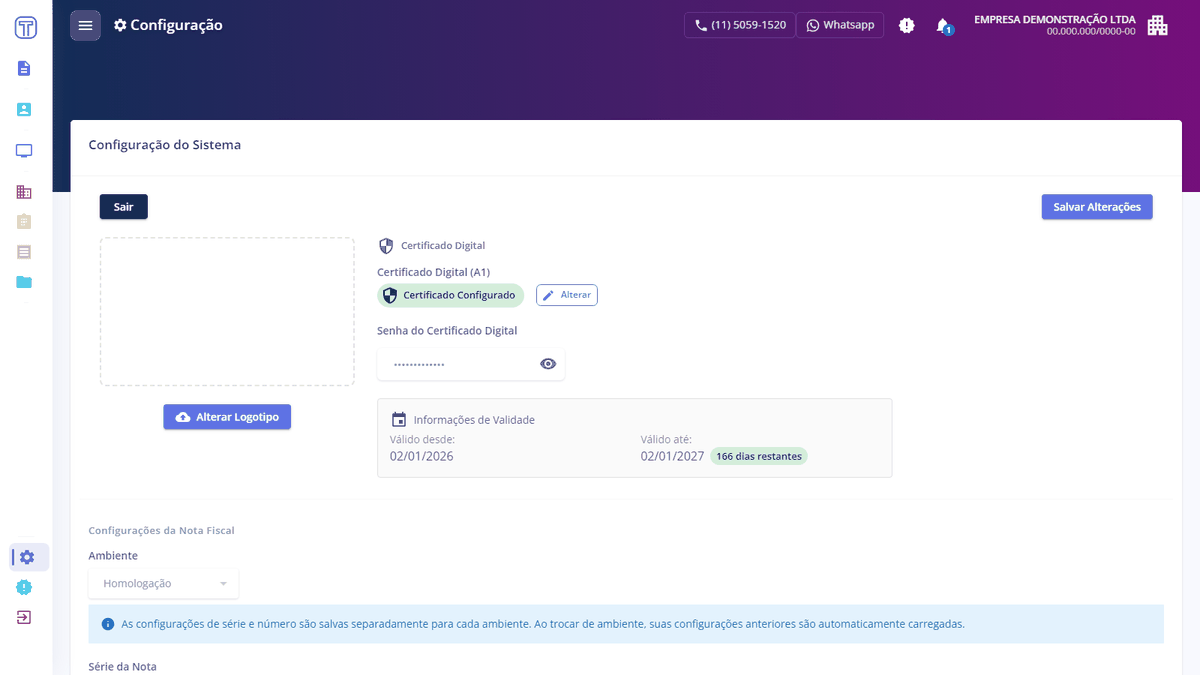 Animação: seção de certificado digital com botão Selecionar Arquivo
