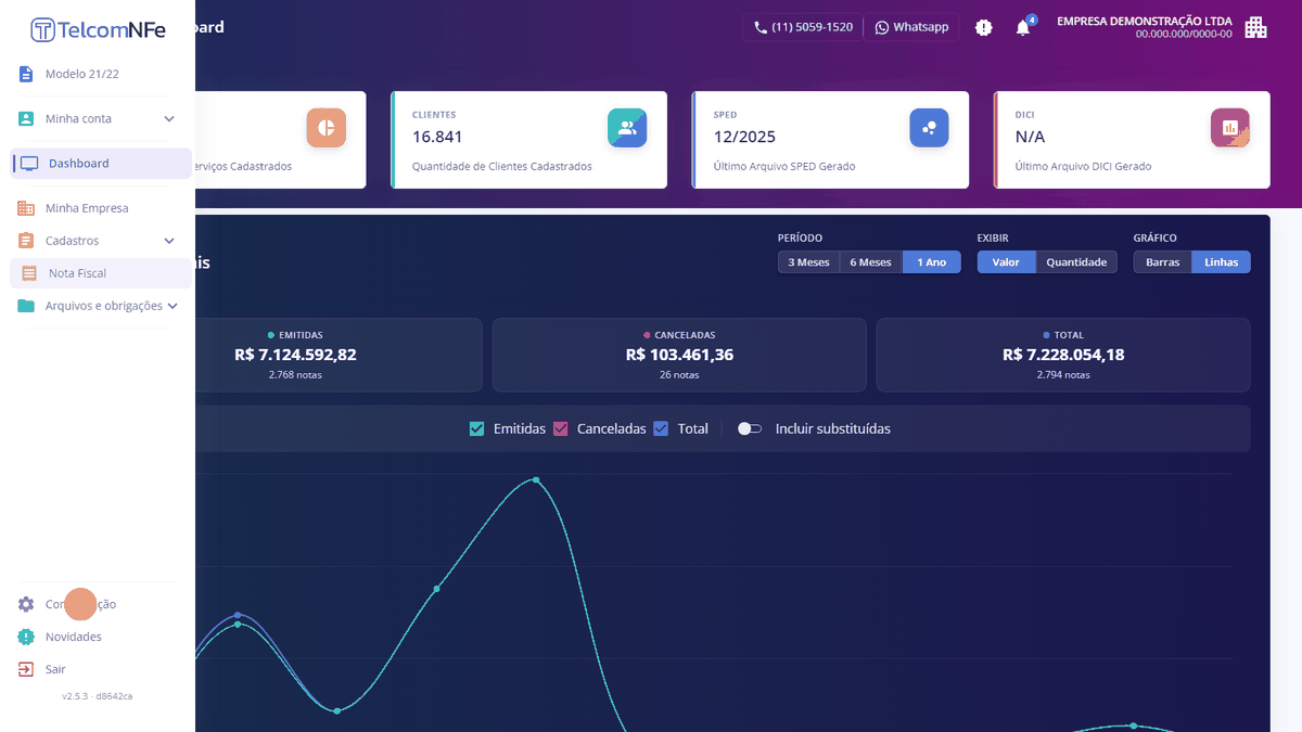 Animação: acessando Configuração no menu lateral