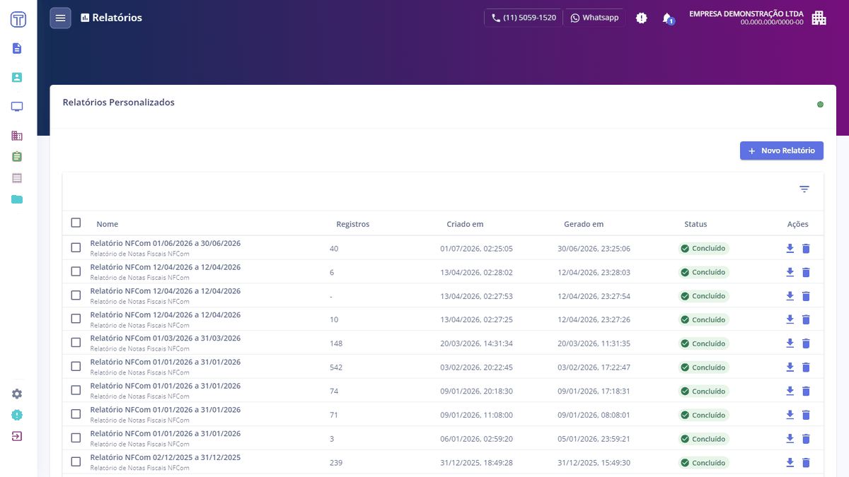 Animação: clicando no botão de download do relatório
