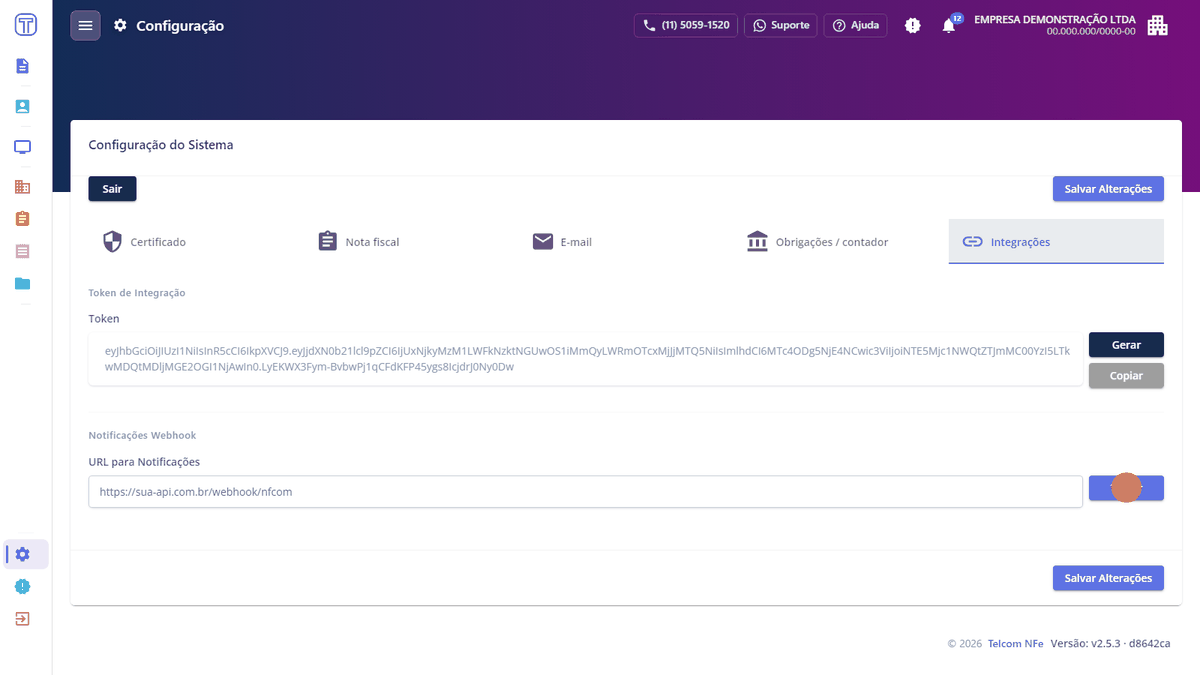 Animação: botão Testar webhook